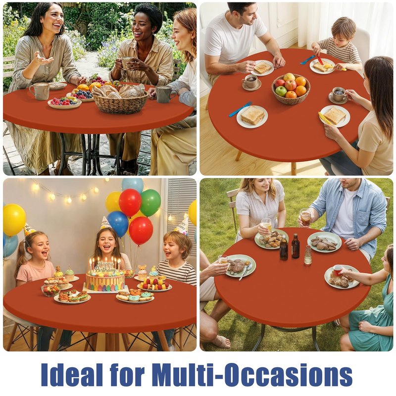 Moosfor Round Spandex Tablecloth, Elastic Fitted Waterproof Tablecloths for 57"-68" Tables, Stretch Washable Picnic Table Cover for Camping, Dining, Indoor and Outdoor, Rust
