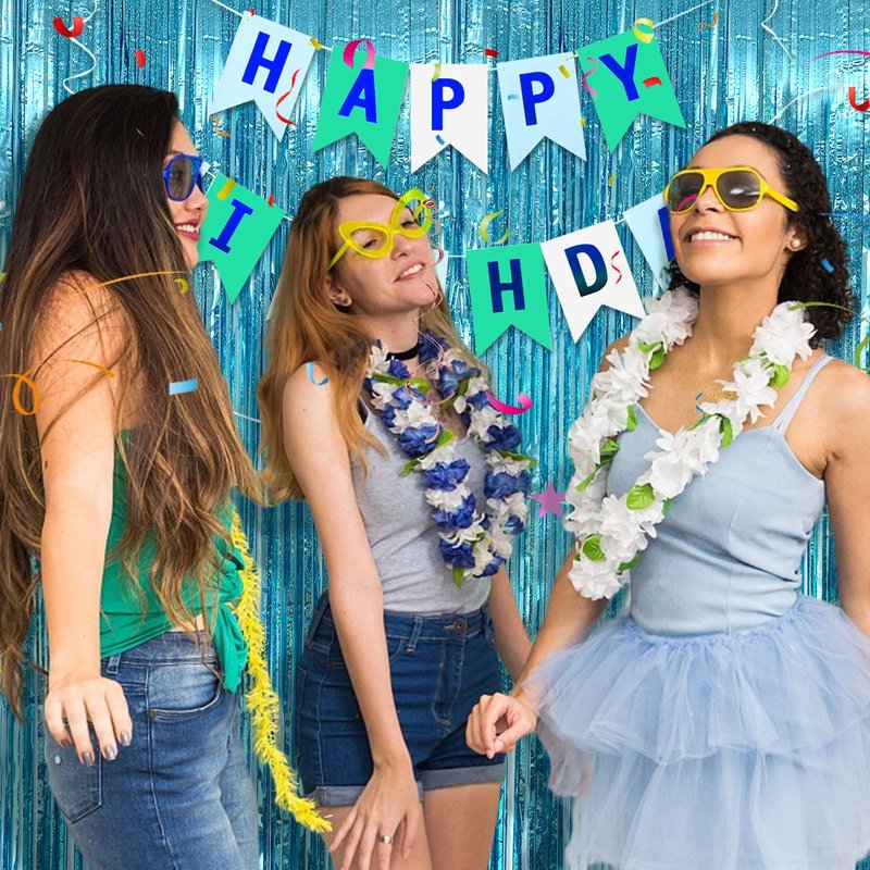 2 Pack Blue Streamers Blue Party Decorations Tinsel Foil Fringe Curtains Photo Backdrop Celebration Birthday Decorations Ocean Party Decoration
