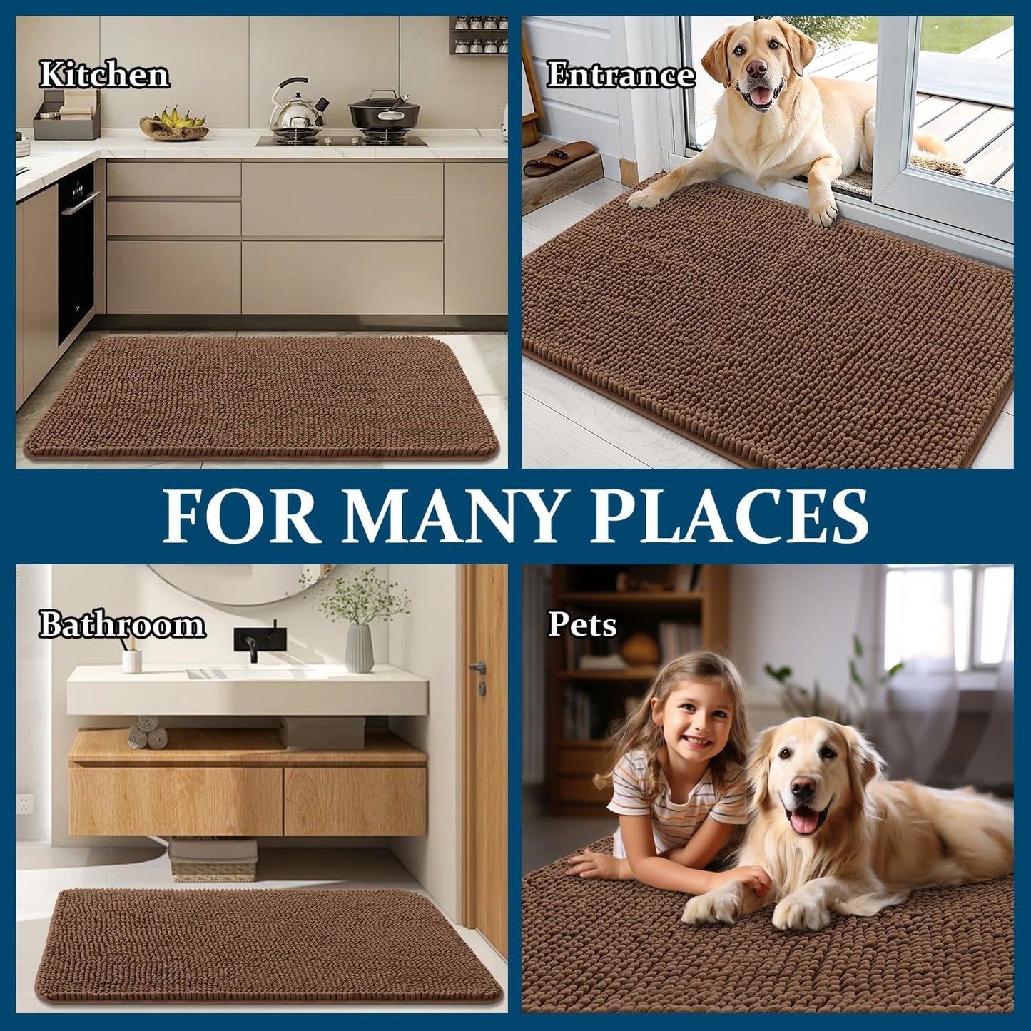 OLANLY Dog Door Mat - Absorbent Non-Slip Washable Chenille Mat for Muddy Paws | 44x32 Mocha Color