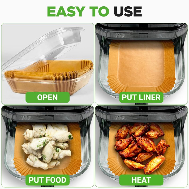 NutriChef 50-pcs Air Fryer Paper Liners - Square Disposable Parchment Liner | Non-Stick, Oilproof & Waterproof | Fits 5.8 QT Glass Pot | Airfryer Liners for Air Fryers, Ovens, Grilling & Baking