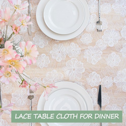 Jayla White Lace Tablecloth 54 X 54 Inches Square Camellia Flower Embroidered Wedding Table Cloths for Outdoor Party Reception, Dinner Party, Baby Shower, Tea Decorations, Home Decor