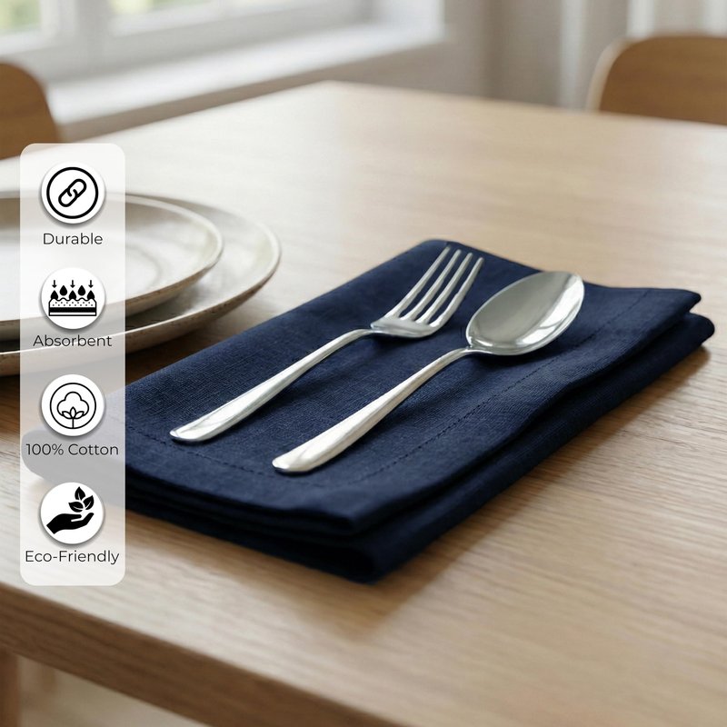Ramanta Home Navy Cotton Dinner Napkins Set of 12, 18x18 Inch 100% Cotton Cloth Napkins, Reusable Fabric Table Napkins for Everyday Dining, Parties, Weddings, Spring & Easter Table Décor Washable