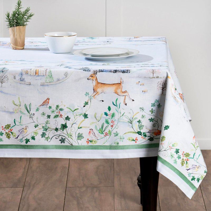 Maison d' Hermine Table Cloth Square Table 100% Cotton 60 x 60 Inches Fall Tablecloth Reusable Everyday Use for Thanksgiving Christmas Decorations Dining Farmhouse Party (Snowy World)