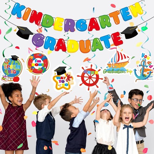 FYSUIMU Graduation Decorations - Hanging Banner & Swirls for Preschool Party | Congrats Grad!