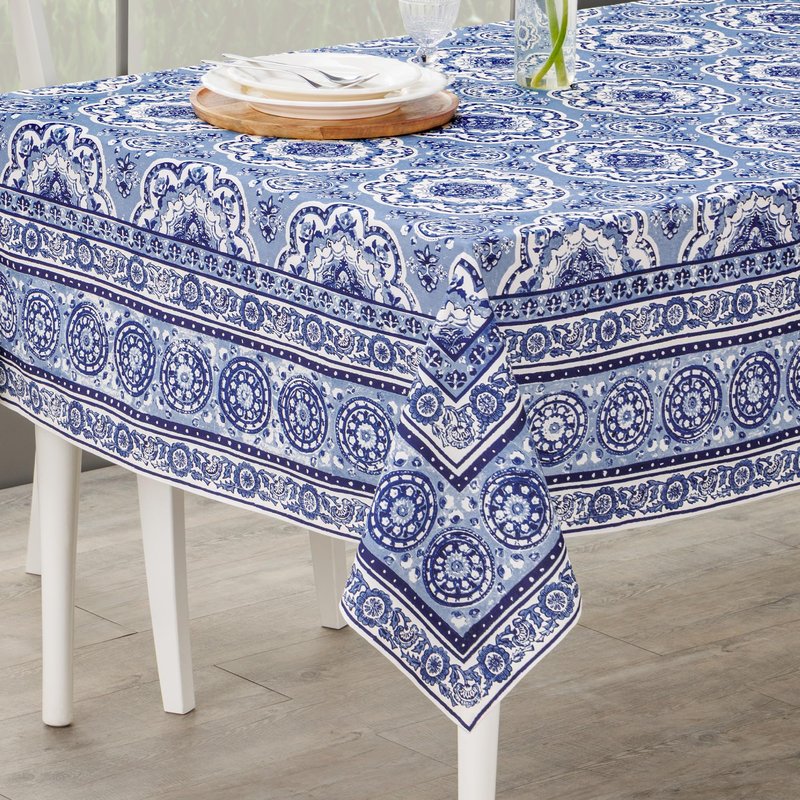 Maison d' Hermine Table Cloth Rectangle Table 100% Cotton 54 x 72 Inches Tablecloth Reusable Decorative for Dining Kitchen Room Farmhouse Party Home Hotel Restaurant Spring Summer - Melodie Bleue