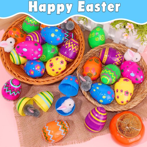 Envotek 24 Pack Plastic Printed Easter Eggs, 2.4 Inch Fillable Empty Eggs Bulks for Easter Eggs Hunt, Easter Basket Stuffers Fillers, Classroom Prize Supplies, Filling Treats and Party Favors