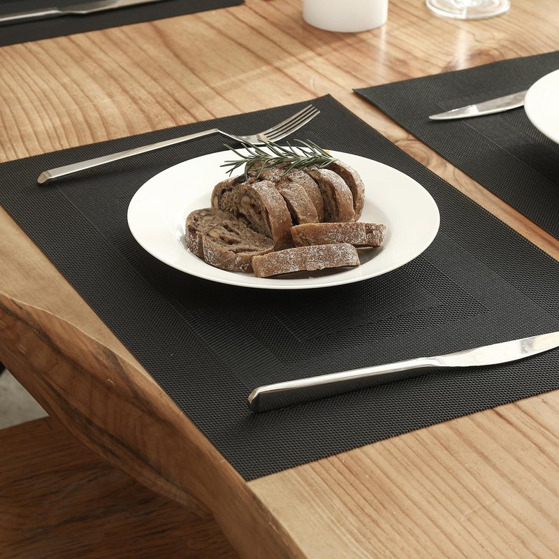 Leetaltree Black Frame Placemats Set of 8 - Heat Resistant Non-Slip Place mats for Dining Table, Washable Durable PVC Vinyl Woven Table Mats(Black Frame, 8)