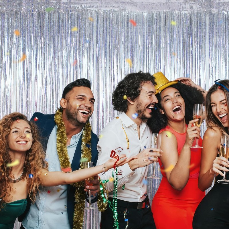 2 Pack Silver Metallic Tinsel Foil Curtains, 3.28 FT x 7.05 FT Glitter Silver Fringe Curtains, New Year Door Streamer Tinsel Backdrop Photo Booth for NYE Party Birthday Engagement Party Decorations