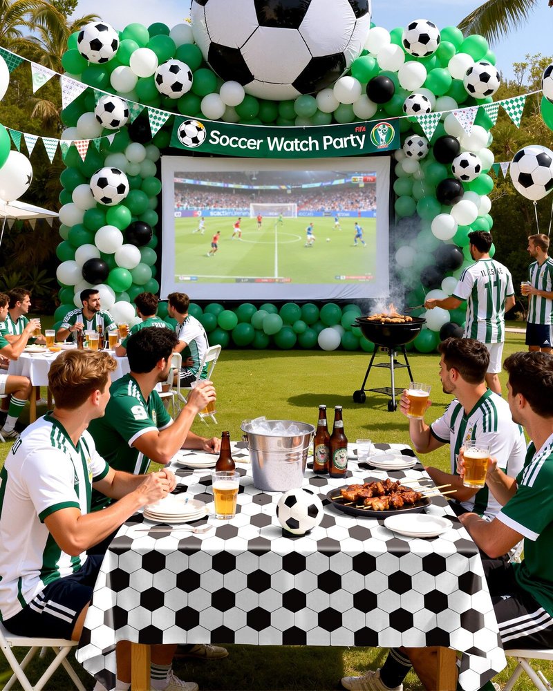 Pureegg Soccer Party Decorations 2026 Plastic Tablecloth Disposable 10 Pack, Rectangle Table Cover 54 x 108 Inch, Plastic Table Cloth for Soccer Birthday Party, Green and White Soccer