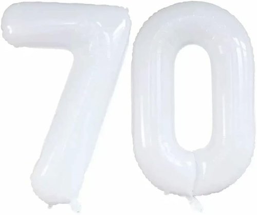 GOER 70th Birthday Balloons - 42 Inch Jumbo White Foil Helium Balloons for Anniversary Celebrations