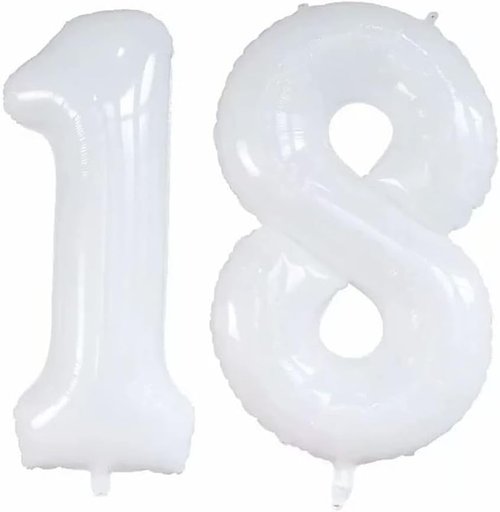 GOER Jumbo 18 Balloons - 42 Inch Foil Helium Decorations for 18th & 81st Birthday Parties | White