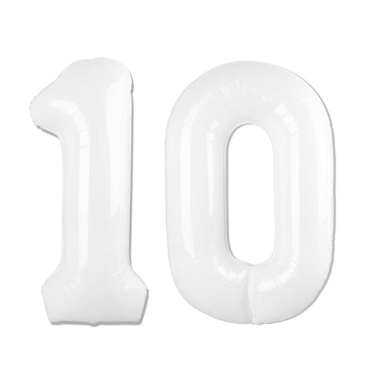 White Number 10 Balloon 40 inch, 10 Number Balloons, 10th White Birthday Decorations for Girls Boys, 10 Year Old Party Supplies
