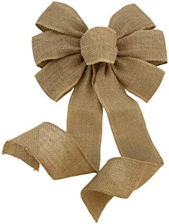 Natural Burlap Ribbon Wreath Bow - 10" Wide, 18" Long Tails for Seasonal Decor | Valentine's Day, Easter, Christmas