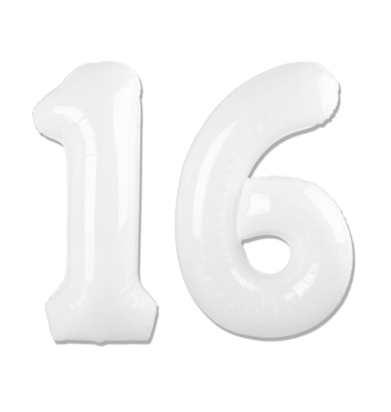 White Number 16 Balloon 40 inch, 16 Number Balloons, 16th White Birthday Decorations for Girls Boys 16 Year Old Party Supplies