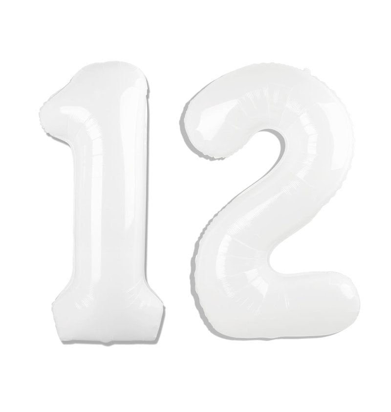 White Number 12 Balloon 40 inch, 12 Number Balloons, 12th White Birthday Decorations for Girls Boys 12 Year Old Party Supplies