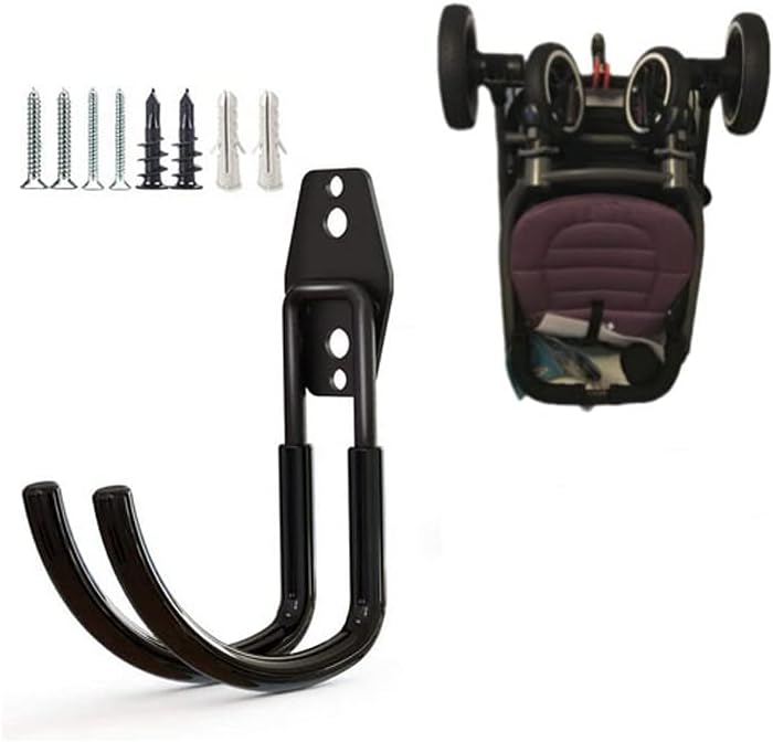 Zoele Wall Mount Baby Stroller Hanger - Durable Steel Rack for Stroller & Garage Tool Storage (Black)