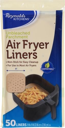 Reynolds Kitchens Air Fryer Liners - Disposable Unbleached Parchment Paper Sheets, 100 Count