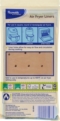 Reynolds Kitchens Air Fryer Liners - Disposable Unbleached Parchment Paper Sheets, 100 Count