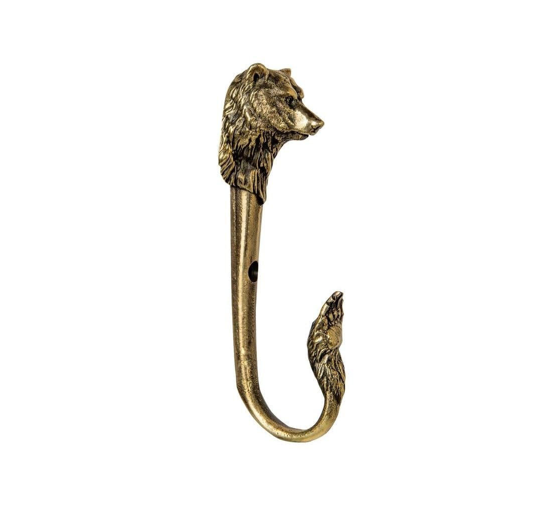 TUTURA LUTSS Bear (Paw) Decorative Hanging Brass Metal Wall Hook. Handmade. for Living Room Bathroom Badroom Kids Room. Rack Hangers. Home Interior Design