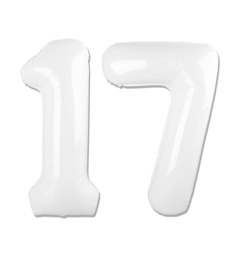 White Number 17 Balloon 40 inch, 17 Number Balloons, 17th White Birthday Decorations for Girls Boys 17 Year Old Party Supplies