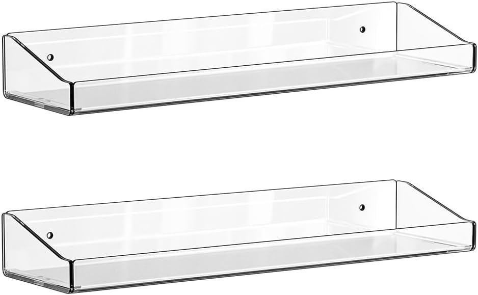 Skiennix Acrylic Floating Shelves - 15" Wall-Mounted Bookshelves for Farmhouse Decor | Ideal for Photos & Plants