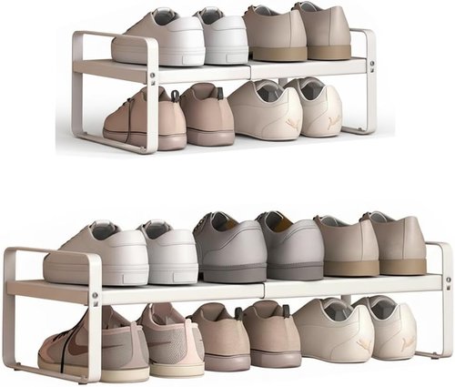Expandable Metal Shoe Rack by [Brand Name] - Heavy-Duty 1-Tier Free-Standing Shelf | Adjustable Width 14.9"–23.6" for Closets & Entryways