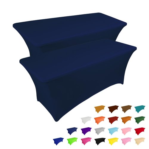 IVAPUPU 2 Pack 6FT Table Cloth for Rectangular Fitted Events Stretch Jean Blue Table Covers Washable Spandex Tablecloth Protector for Party, Wedding, Cocktail, Banquet, Festival