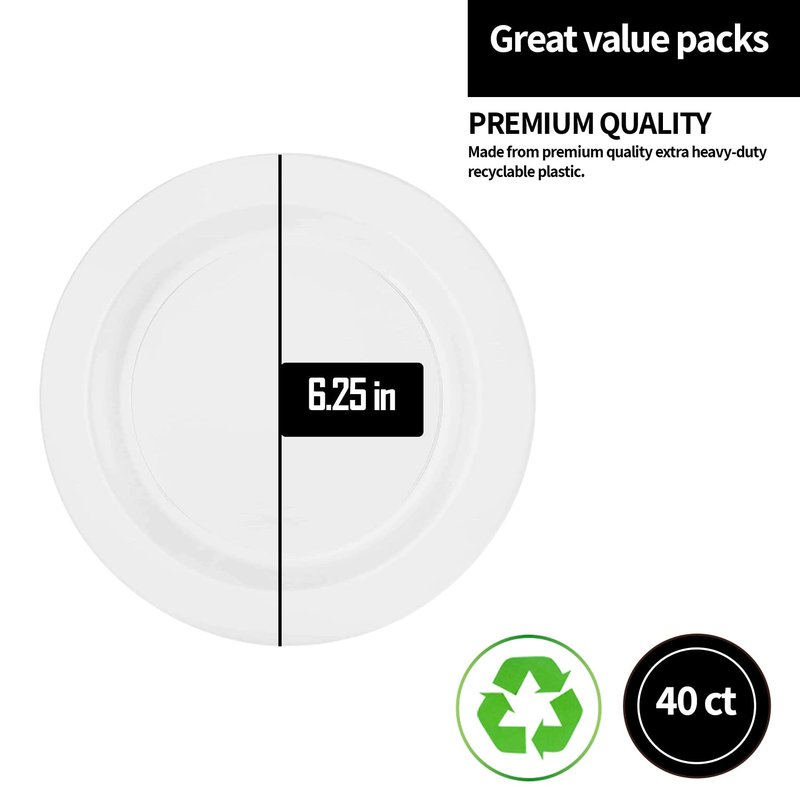 Lillian Tablesettings Premium Quality Heavyweight Plastic Plates China Like. Wedding and Party Dinnerware Plastic Plates 6.25 inc White/Pearl-Value Pack 40 Count