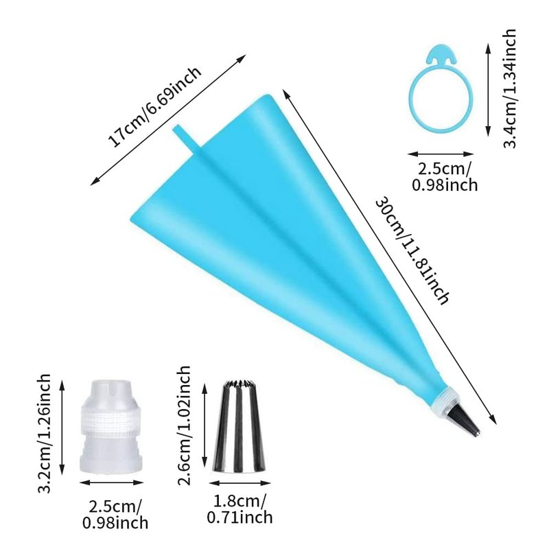 27-Piece Cake Decorating Kit with 24 Stainless Steel Nozzles, Reusable Silicone Bag, Coupler & Tie - Icing Bags and Tips Set for Cupcakes, Cookies & Baking