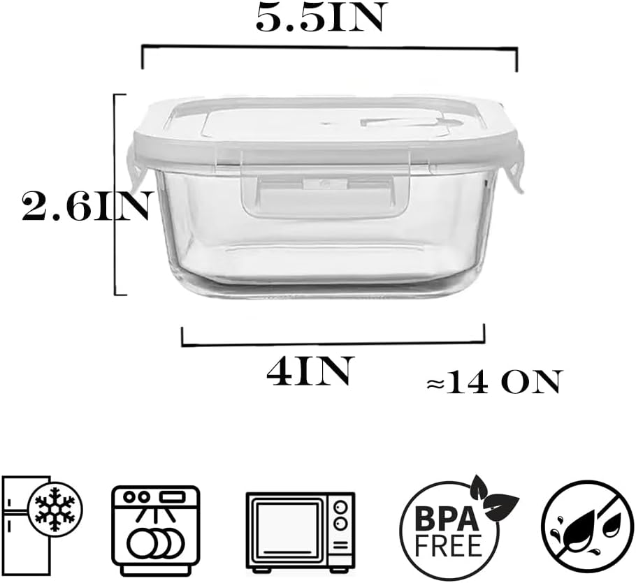 Skiennix 16oz Square Glass Meal Prep Containers - BPA-Free, Heat-Resistant, Microwave & Dishwasher Safe | 4 Pack