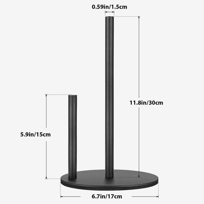 Paper Towel Holder, Standing Paper Roll Holder, Freestanding Paper Towel Holder with Weighted Base, Premium Stainless Steel Kitchen Roll Dispenser in Black