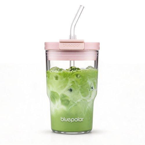 Iced Coffee Glasses with Lids and Straws,Car Cup Holder Friendly, Leakproof Portable Tumblers for Cold Brew, Juice & Smoothie, Ideal for Travel, Office & Gym, BPA-Free Reusable (pink,16, ounces)