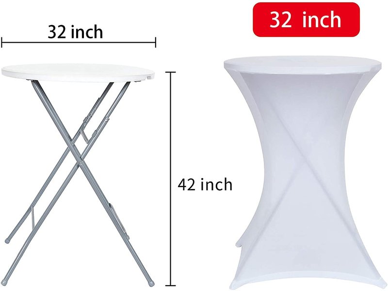 Obstal Cocktail Table Covers Stretch Spandex White Cocktail Table Cover Cloth for Wedding, Banquet and Party (30"-32" Diameter x 42" Height,6Pc)