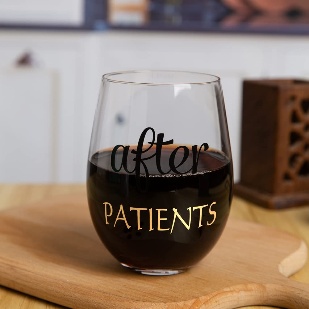 PUGED Before After Because Patients Gift Set 16 Oz Can Glass 18 oz Stemless Wine Glass and 2 oz Shot Cup Funny Gifts for Dentist Doctors Nurses Day Graduation (Black)