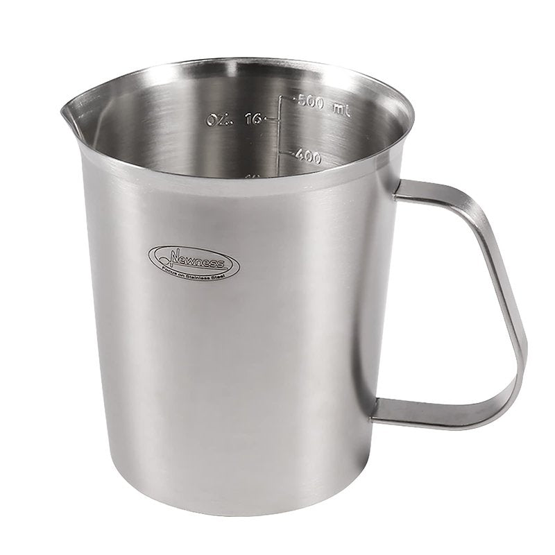Newness Stainless Steel Measuring Cup, Metal Measuring Cup with Handle (Upgraded, 3 Marking Including Cup/ML/Ounce Scale), 16 Ounces (0.5 Liter, 2 Cup)
