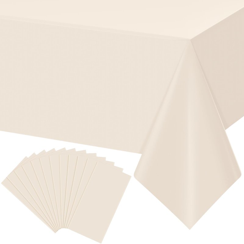 YIDAKO 12Pcs Beige Tablecloths for Rectangle Tables,Disposable Plastic Ivory Table Cloth,Waterproof Cream Table Cover for Birthdays Weddings Anniversary Party Decorations,54 x 108 Inch