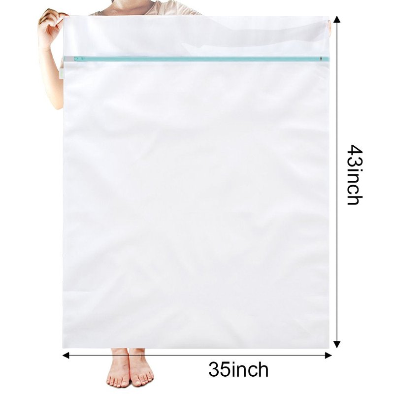 OTraki 2 Pack Extra Large Laundry Mesh Bag 43 x 35 Inch Mesh Laundry Bag Zippered Big Net Bag for Blanket Sweater Coat Bedding Sheet in Home Dorm Hotel Don't Drying, Melting 140-176℉, White