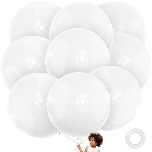 LEEZZIZZ White Giant Balloons 36 Inch, Large Latex Balloons, 9 Pcs Jumbo Balloons Bluk for Kid's Party Wedding Birthday Supply Decorations.