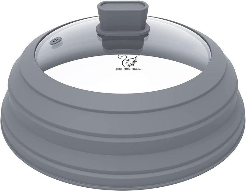 Microwave Splatter Cover Glass Splatter Guard Lid with Collapsible Silicone for Food Pot Plate Cover 10.8 inch Light Grey