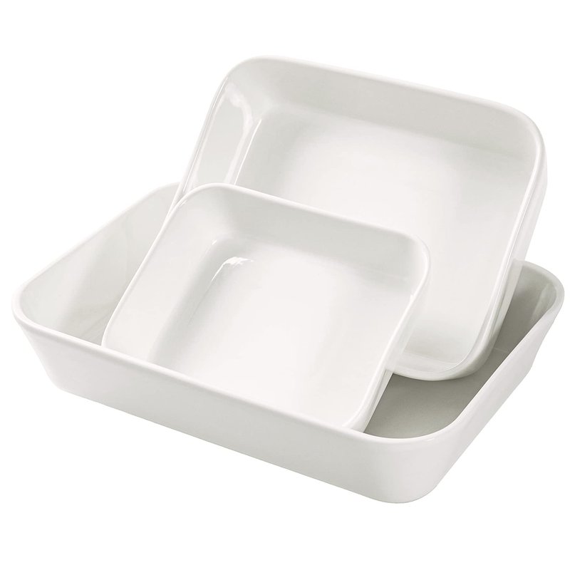 UNICASA Ceramic Oven Dishes, Set of 3 Lasagne Dishes 1000/2000/3500 ML, Rectangular Casserole Dishes, Non-Stick Reactive Glaze, White Casserole Oven