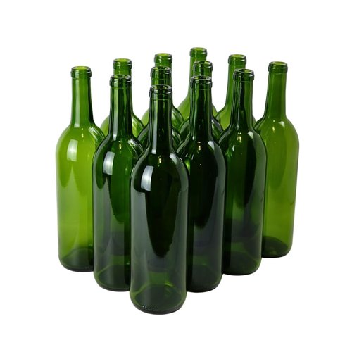FastRack W5 750ml Green Wine Bottles (Pack of 12), Empty Bordeaux Liquor Bottles for Drinks, 12 per Case - NO CORKS INCLUDED