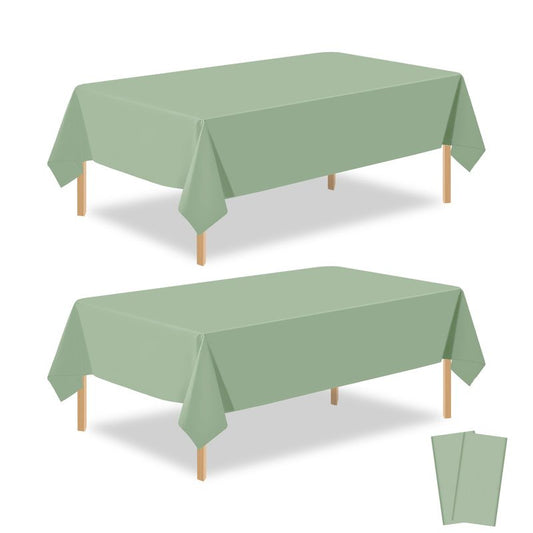 PUSAEN 2 Pack Sage Green Plastic Table Cloth Disposable Rectangle Tablecloth 54 x 108 Inch, Sage Green Plastic Table Covers for Birthday Wedding Banquet Picnic Holiday Party Decorations