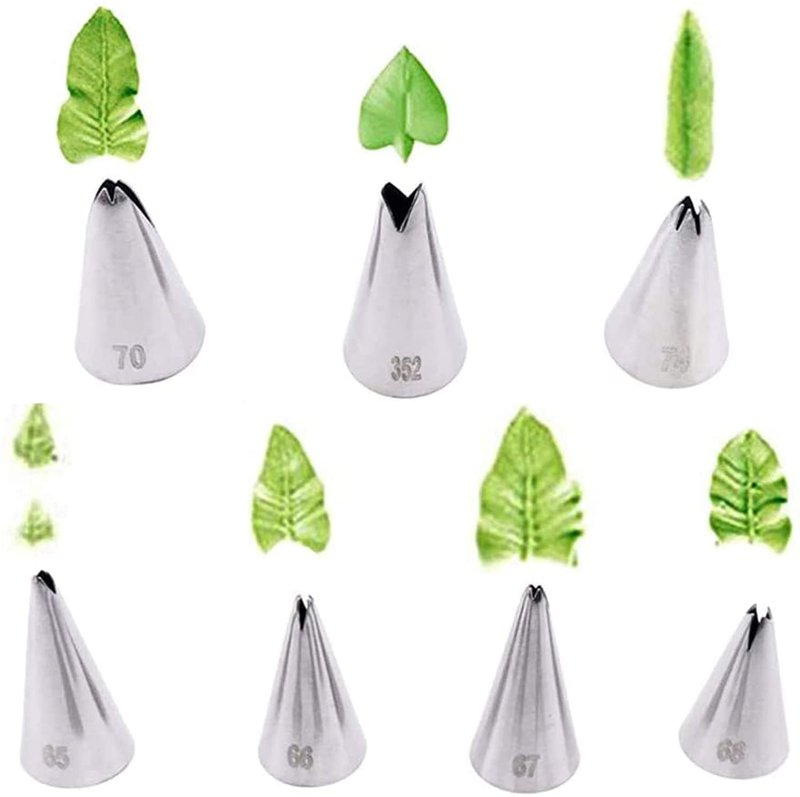 Russian Piping Tips Set, Airlxf Stainless Steel Flower Cake Cupcake Decorating Supplies Kit Flower Frosting Tips DIY Icing Piping Tips for Cake Decorating (7 PCS Leaf Tips)