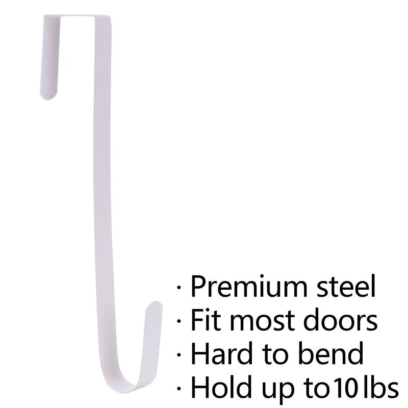 Sattiyrch 12" Wreath Hanger for Front Door,Steel Over The Door Hanger Hook,Wreath Door Hanger (White,2)