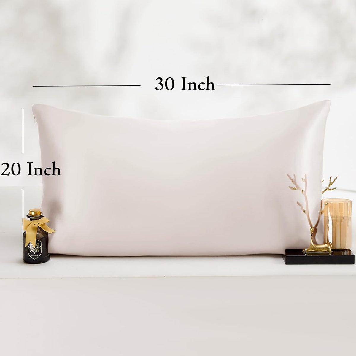 Skiennix Queen Satin Pillowcase Set - Luxurious Hair Care | 2 Beige 20x30 Cases with Scrunchies