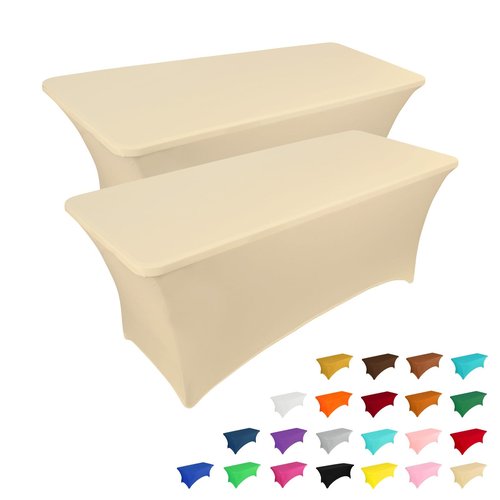 IVAPUPU 2 Pack 4FT Table Cloth for Rectangular Fitted Events Stretch Champagne Table Covers Washable Cover Spandex Tablecloth Protector for Party, Wedding, Cocktail, Banquet, Festival