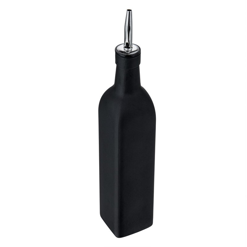 Restaurantware RW Base 16.9 Ounce Olive Oil Dispenser 1 Kitchen Oil Dispenser Bottle - With Stainless Steel Pourer Non-Leaking Black Glass Olive Oil Pourer For Cooking Or Salad Dressings