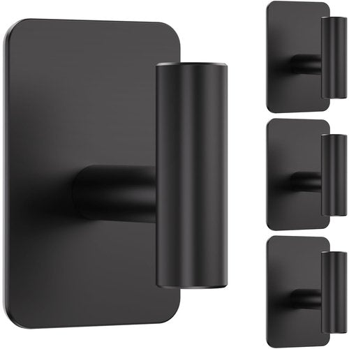 Eowihor Heavy Duty Adhesive Hooks - 26lb Max, Sticky Wall Hooks Waterproof Stainless Steel for Hanging Towel, Coat, Robe, Towel Hooks Stick on Bathroom, Kitchen, Shower, Door (Black, 4 Pack)