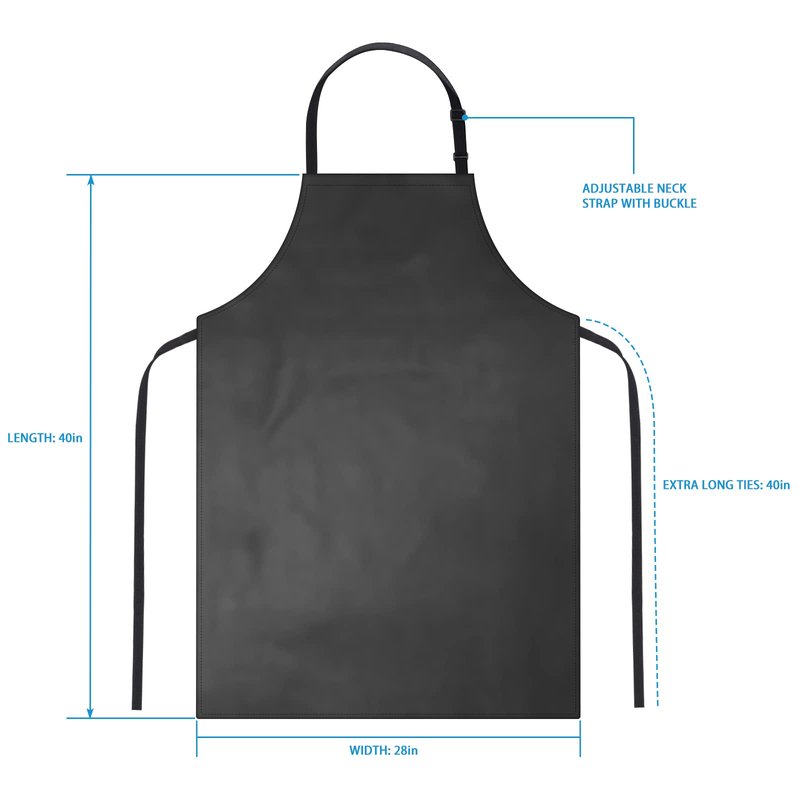 2 Pack Waterproof Rubber Vinyl Apron 40 Inch Chef Aprons for Men Heavy Duty Chemical Work Apron Extra Long Grilling Aprons with Adjustable Bib Apron for Dishwashing Lab Butcher Cooking Kitchen Black