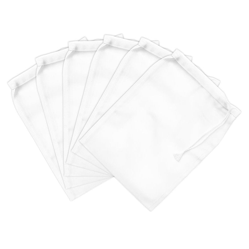 6 Pcs White Nylon Straining Bag - Fine Mesh Nylon Filter Bags, Homebrew Beer Wine Cider Dry Hop Beers Brewing Filters, Reusable Drawstring Brew Bags for Hops, Grains & Fruit (6" x 8")